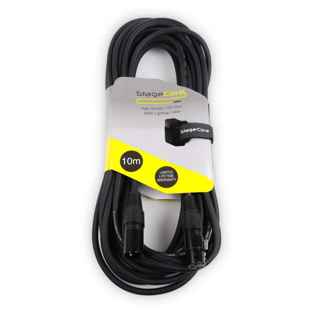 StageCore SCDMX10 10 Metre 3 Pin XLR Male - 3 Pin XLR Female DMX Cable Lead Black
