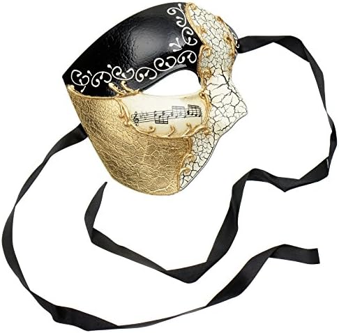 ILOVEMASKS Half Face Musical Phantom of Opera Men Mask - Black Gold