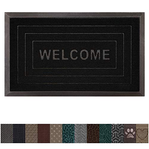 Gorilla Grip Original Durable Rubber Door Mat, 35x23, Heavy Duty Doormat for Indoor Outdoor, Waterproof, Easy Clean, Low-Profile Rug Mats for Entry, Patio, High Traffic Areas, Black Welcome