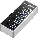 AmazonBasics USB-A 3.1 7-Port Hub with Power Adapter - 36W Powered (12V/3A), Silver