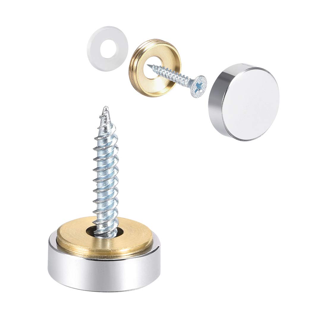 sourcing map Mirror Screws Decorative Caps Cover Nails Polished Stainless Steel 16mm 2pcs — image 1