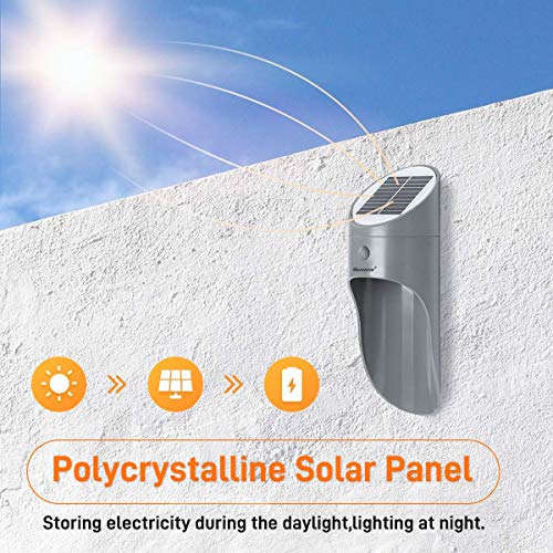 Solarbetriebene Wandlampen ,Microwear Solarleuchte mit Bewegungsmelder,Wireless IP65 Wasserdichte,LED Solar Wandleuchten für Haustür,Garten,Garage,Hinterhof (Warmes Licht)