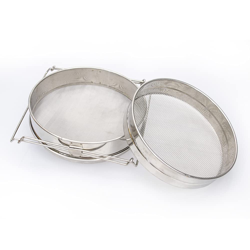 Honey Filter,stainless steel Double Layers Sieve Debris Extractor Fine and Coarse Mesh Beekeeping Equipment for Filters Out Bee Pollen, Impurities