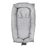 Abreeze Baby Bassinet for Bed -Grey Striped Baby Lounger - Breathable & Hypoallergenic Co-Sleeping Baby Bed - 100% Cotton Portable Crib for Bedroom/Travel
