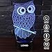 LJOYKID Owl 3D Led Night Light - Optical Illusion 7 Colors Touch Table Desk Visual Lamp with Remote Control Lamp for Gifts Toys for Children Kids