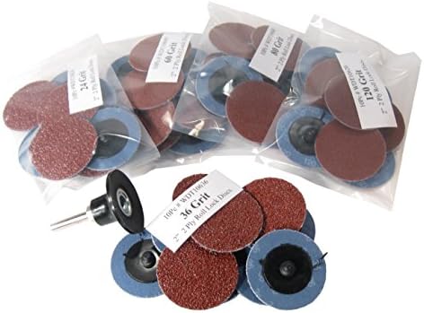 WD Tools 10600 50-Pc Professional 2-Inch Roll On Lock Sanding Disc 24 36 60 80 120 Grit Assortment
