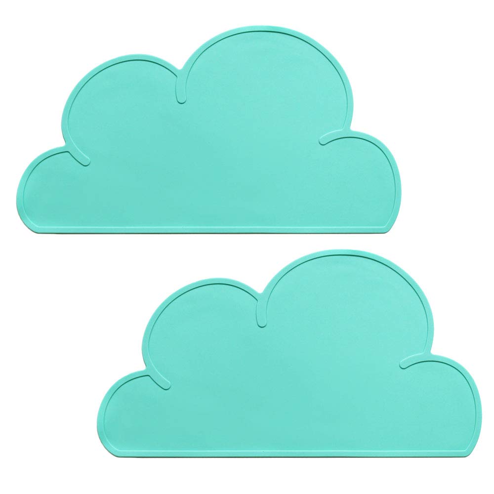 YOCZOX 2 PCS Kids Placemats Non Slip Silicone Cloud Tablemats, Heat Resistant Non-Stick Baby Feeding Plate, Portable Travel Dinner Placemat Kids Tableware for Toddlers, Children, Infant - Green