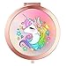 OHAOYU Makeup Mirror Rose Gold Compact Mirror Portable Hand Mirror Round Mini Pocket Mirror with 2 x 1x Magnification for Woman,Mother,Girls,Great Gift (Unicorn)