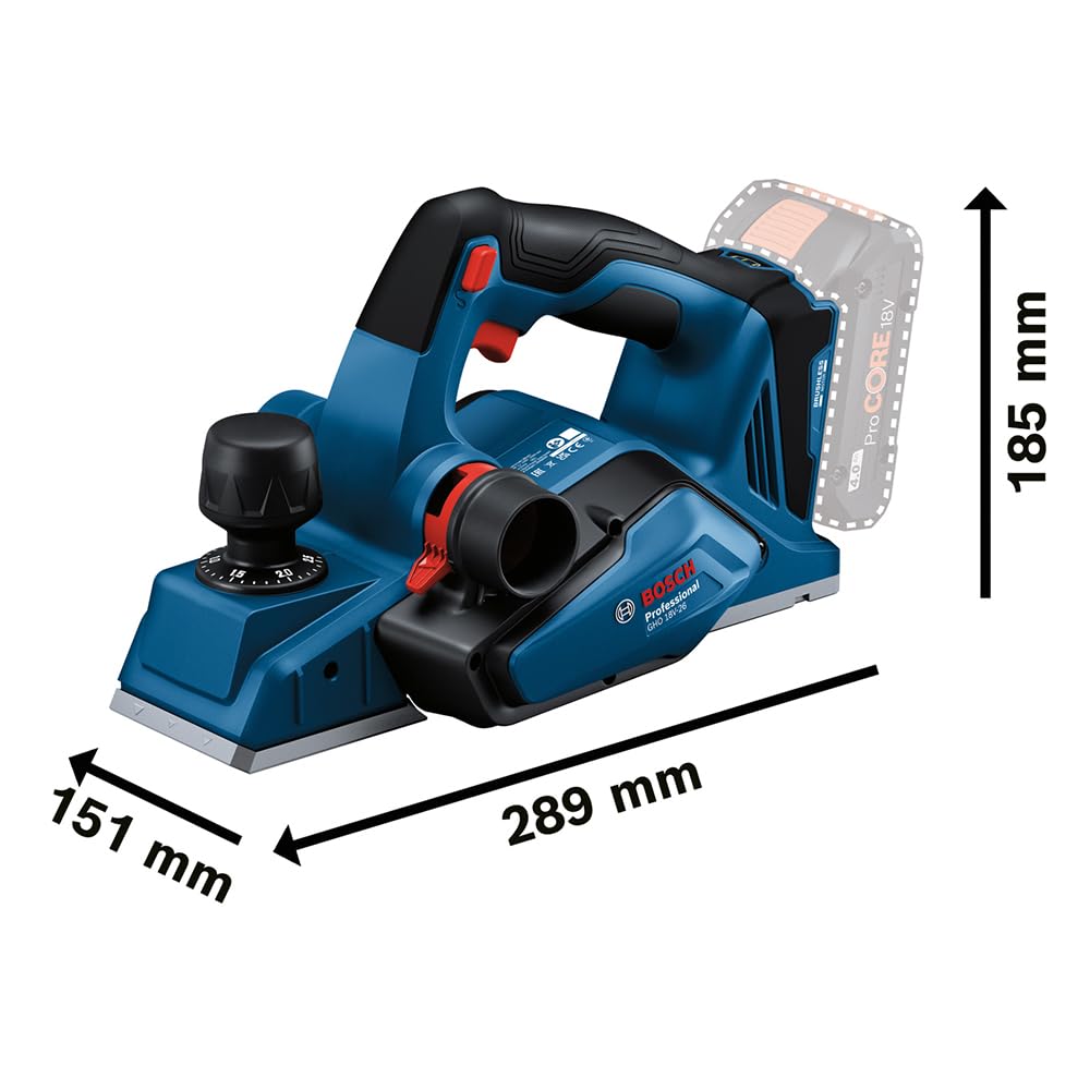 Bosch Professional 18V System Akku Hobel GHO 18V-26 (bürstenloser Motor, inkl. Staubbeutel, Parallelanschlag, 1x Wood Razor Wendemesser, L-BOXX, ohne Akku/ Ladegerät) 2
