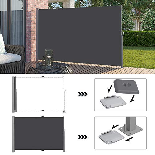 SONGMICS Seitenmarkise mit Stahl-Kasten, rostbeständig, ausziehbar, 200 x 300 cm, Sichtschutz, Sonnenschutz, Blickdicht, Seitenrollo, für Balkon, Terrasse, Garten, anthrazit GSA200G02 – Bild 4