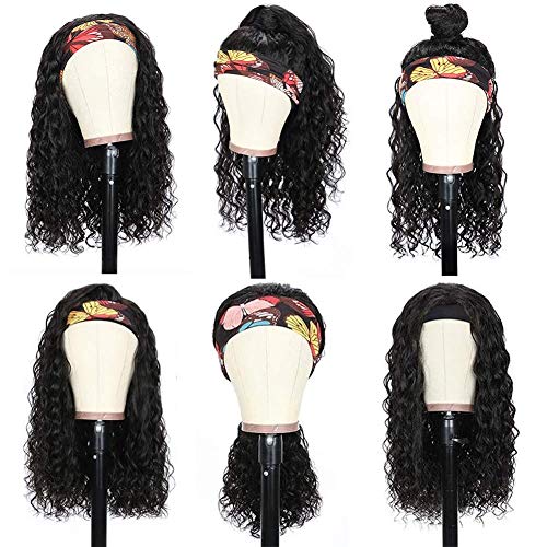 Headband-Wig-Human-Hair-Water-Wave-None-Lace-Front-Wigs-for-Black-Women-Jerry-Curly-Glueless-Brazilian-Virgin-Hair-Machine-Made-Headband-Scarf-Wigs-Natural-Color-150-Density-20-Inch