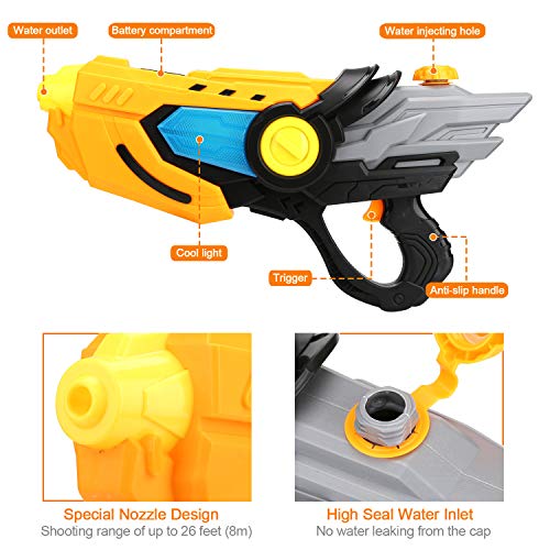 Electric Water Gun Squirt Guns Fully Automatic Water Blaster with Led Light High Capacity Long Range Waterproof Battery Cover for Kids Adult for Pool Party Outdoor Beach Water Fighting (Black)