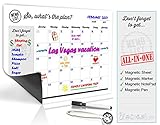 Magnetic Dry Erase Monthly Calendar Kit for Refrigerator - Includes Magnet Board/ Magnetized Note Pad/ Magnet Marker with Eraser Top - Extremely Sticky Magnets - Easily Write & Wipe (White)