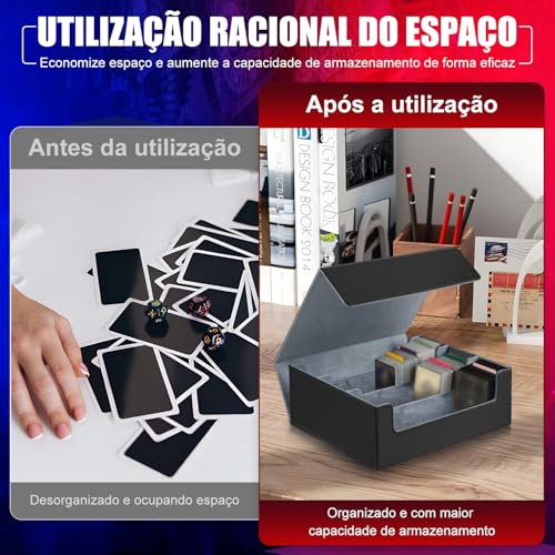 Estojo de Baralho para Cartões Colecionáveis 2400+, Caixa de Baralho com 3 Divisóriasdeck Box, Caixa de Armazenamento de Cartões para Cartas Colecionáveis, Deckcase com Couro PU