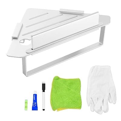 FORIOUS Shower Corner Shelf with Squeegee, Towel Ring & Hooks