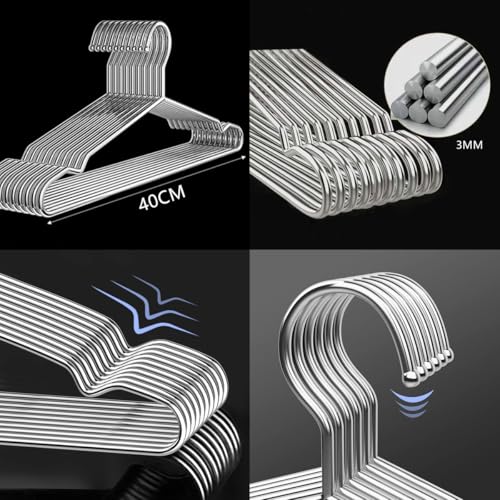 MXHIGO 50Pcs Ganchos para Ropa de Acero Inoxidable, 40CM Perchas para Ropa con Ranuras, Antióxido y Duradero, Ahorrar Espacio en el Ropero, para Pantalones, Vestidos, Camisa, Abrigos para Adultos