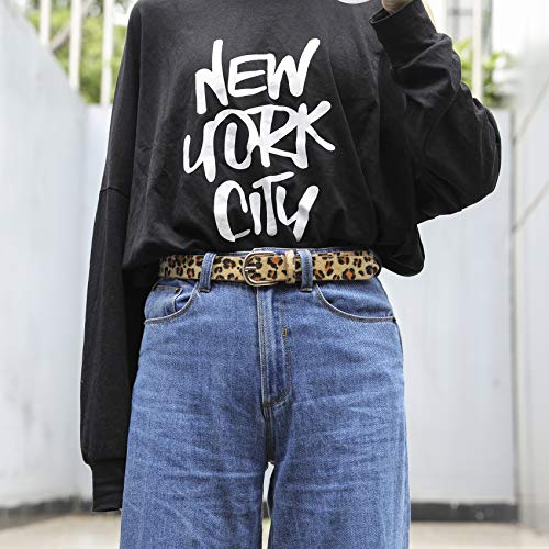 2019 Leopard Suede Women Dress Belts for Jeans 2.8mm Shiny Vintage Designer Casual Girl PU Leather Pants Waist Belts