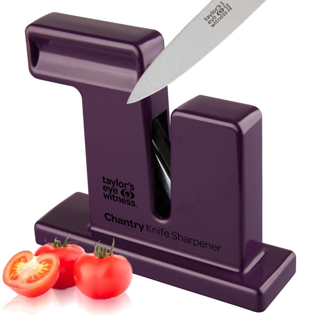 Taylor’s Eye Witness Knife Sharpener - Purple Cassis Chantry Manual Kitchen Knife Sharpener. Sharpens Plain or Serrated Knife Blades. Requires No Batteries or Mains Electric Supply. 30yr Guarantee.