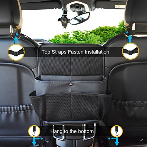 TOCGAMT Car Seat Organizer, Car Organizer Back Seat PU Leather Backseat Organizer Double-Side Between Seats for Kids -1Pack