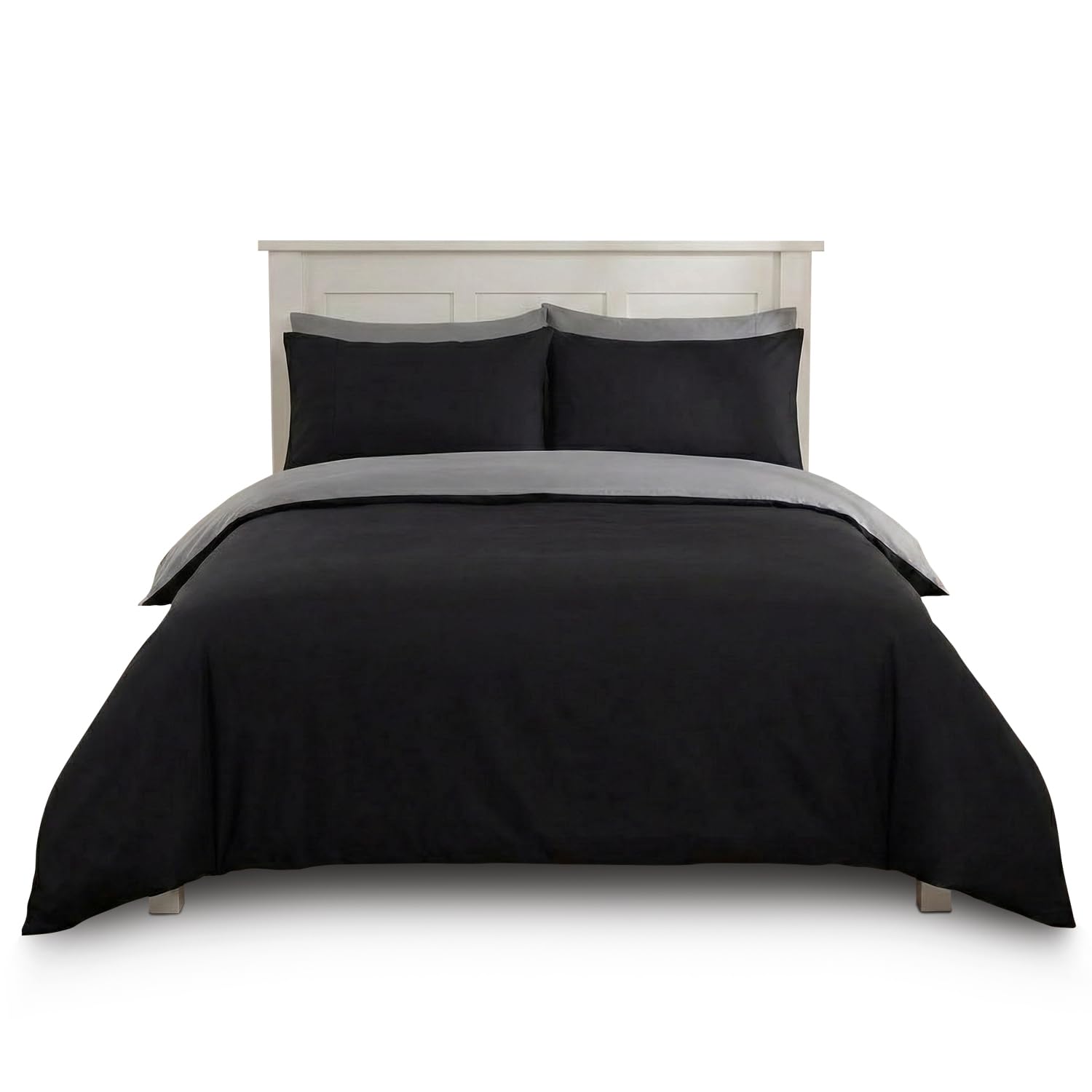 Rapport Home Percale Reversible Quilt Cover, Polyester-Cotton, Black/Grey, Single