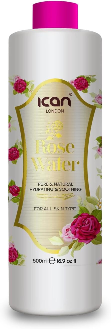 Ican London Natural Rose Water 500ml Pure Skincare Toner Aromatherapy Mist