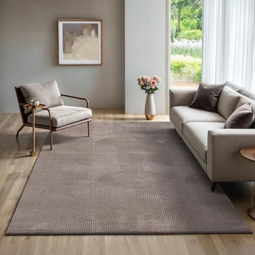 the carpet Rio - Moderner Kurzflor Teppich, weicher und pflegeleichter Anti-Rutsch-Teppich mit 3D-Optik, robust, für Wohnzimmer und Schlafzimmer, Beig