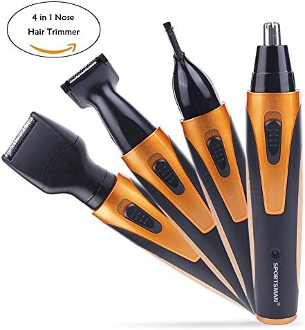 NetEra Nose Hair Trimmer 4 in 1 Rechargeable Nose Trimmer/Ear Hair Trimmer/Eyebrow Trimmer/ Beard Trimmer/Sideburn Trimmer,Rechargeable USB Cable, Wet/Dry [Golden]