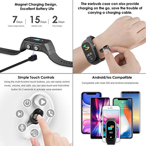 Wnyou Smart Watch with Bluetooth Earbuds, 2 in 1 Activity Bracelet