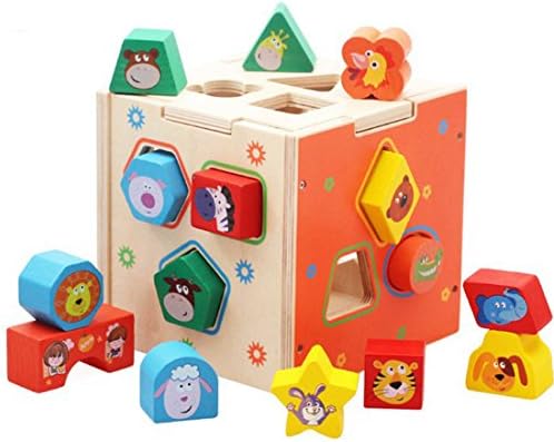 SMATTER Wooden Shape Sorting Box, 15 Hole Cube For Shape Sorter Cognitive And Matching Wooden Toys