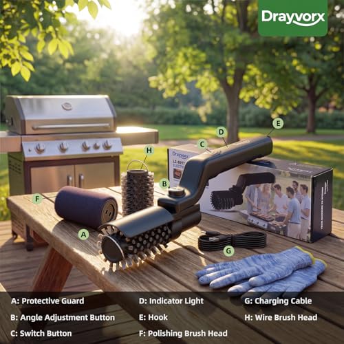 Electric Grill Brush, Cordless BBQ Grill Cleaner for Burnt-On Food, Safe Bristle-Free Electric Grill Cleaning Tool for Outdoor Grills