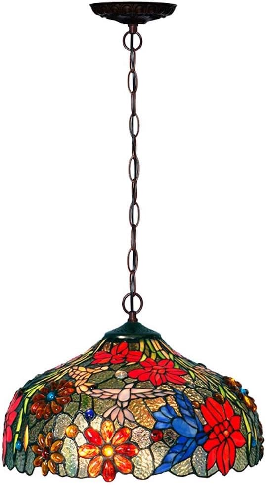 Tiffany-Style Chandelier，Victorian 2 Light Ceiling Pendant Hanging Lamp Fixture 16-Inch Shade, Multi-Colored Vintage Safflower for Dinner Room Living Room Bedroom