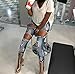 Happyear Women Hole Jeans High Waist Ripped Denim Skinny (L, Blue)