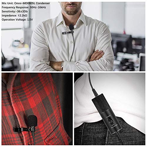 Lavalier Microphone, IUKUS Professional Clipon Lapel Mic