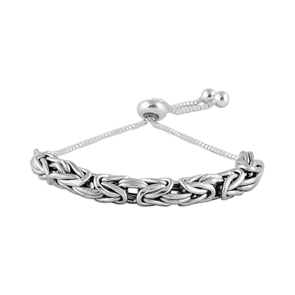 Charmsy 925 Sterling Silver Classic Sterling Silver Jewellery Sliding Bolo Byzantine Bracelet for Women | Adjustable Bracelet Jewellery Gift for Women