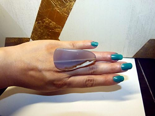 large smooth clear lavender agate ring in brass , size 7