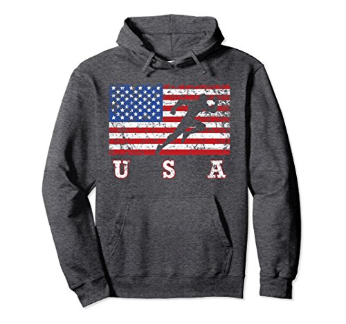Unisex American Flag Track & Field Hoodie, USA Gift, Track Team Large Dark Heather