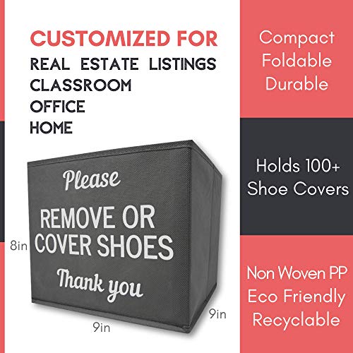 RE Goods Shoe Cover Box | Disposable Shoe Bootie Holder For Realtor Listings and Open Houses | Please Cover or Remove Shoes Bin | Shoe Bootie Box (Grey)