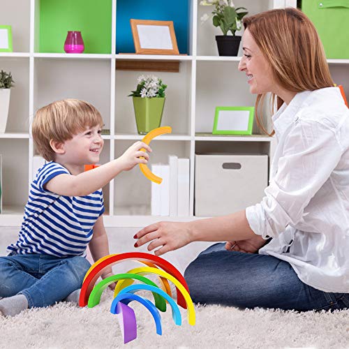 Sealive Wooden Rainbow Stacker Montessori Toys for Toddlers, Nesting Stacking Game Learning Color Shape Matching Jigsaw Puzzle, Geometry Building Blocks Educational Toys Development Gift for Kids - Thumbnail 2