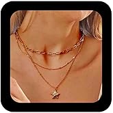 Iaceble Boho Layered Gold Star Necklace Star Pendant Necklace Paperclip Chain Necklaces Jewelry for Women