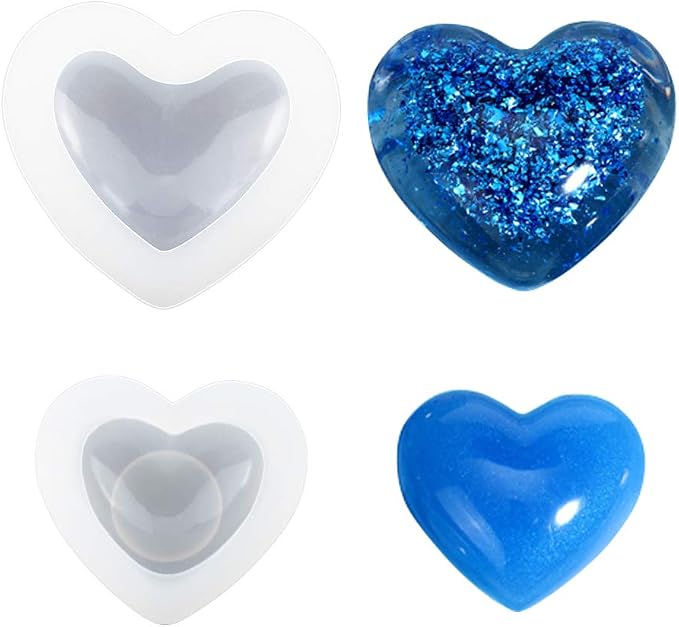 WANDIC Silicone Mold, 2 Pcs Love Heart Shape Silicone Moulds 3D Heart