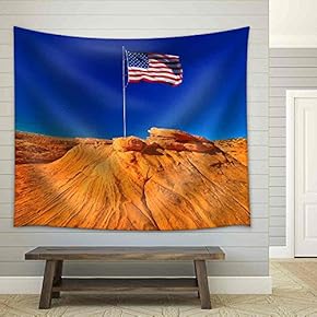 American Flag in Grand Canyon, USA - Fabric Wall Tapestry Home Decor - 51x60 inches