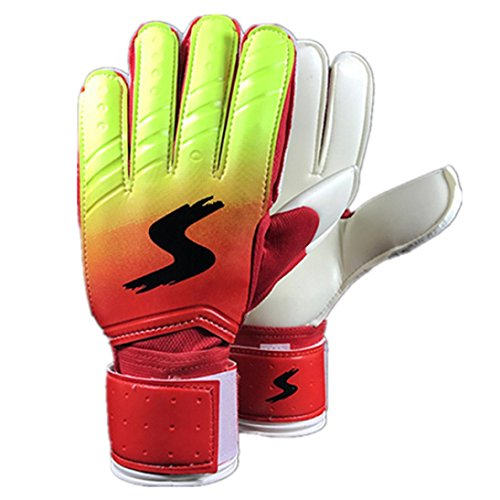 Gift, Ikevan A Pair Goalkeeper gloves Roll Finger Soccer Goalie Gloves for Soccer Player (Red, 8 Number) - Thumbnail 3
