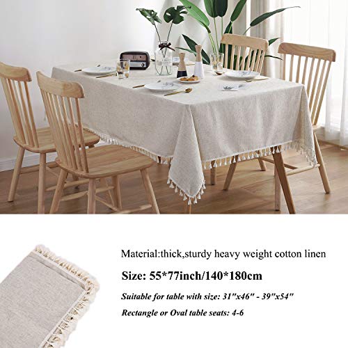 Dedoot Table Cloth, Rectangle Tablecloth with Tassels 55x70 Inch Heavy Weight Cotton Linen Tablecloth Decorative Dinner Tablecloth Dust-Proof Table Cover for Wedding Picnic Party Tabletop Decor