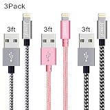 Junwolf 3 Pack 3FT Phone Charger Cable Nylon Braided Charger Cable Charging for Phone XS/XR/8Plus/8/7Plus/7/6sPlus/6s/6/5S/SE, Pad 4, Pad Air 1/2, Pad Mini 1/2/3
