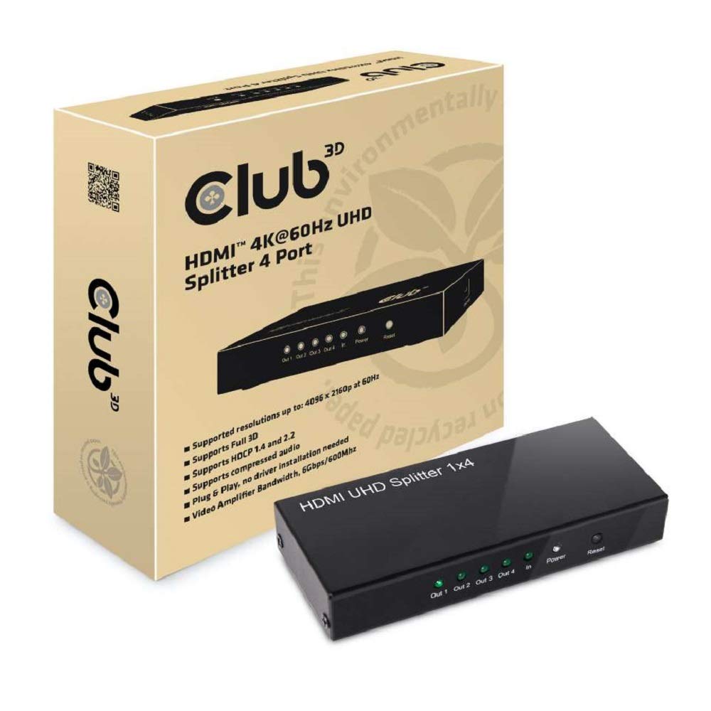 Club 3D SenseVision CSV-1380 - Video-/Audio-Splitter - 4 Anschlüsse