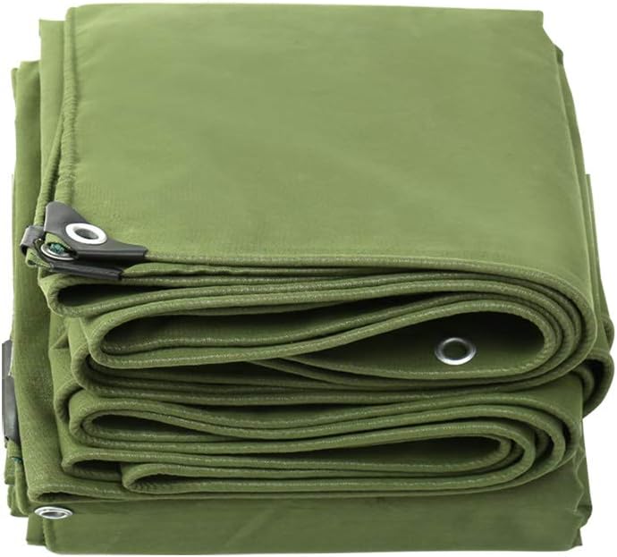 KSWD Cover Tarp Fireproof, Tarpaulin Waterproof - Tarp Sheet 650g/Square Metre Thicker Tear Proof Canvas, Military Green,4x4m