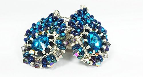 Leenou Handmade Beaded Silver Blue Earrings with Preciosa Crystals for Anniversary Gift Casual Party Birthday and Wedding