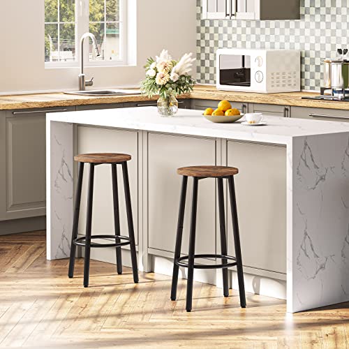 HOOBRO Round Bar Stools, Round Bar Chairs Set of 2, Kitchen High Bar Stools with Footrest, Industrial Counter Stools for Dining Room, Party, Sturdy Steel Frame, Rustic Brown EBF03BY01