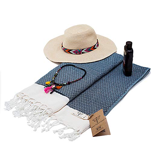 Smyrna Original Turkish Beach Towel | 100% Cotton, Prewashed, 37 x 71 Inches | Peshtemal and Turkish Bath Towel for SPA, Beach, Pool, Gym and Bathroom (Navy Blue)