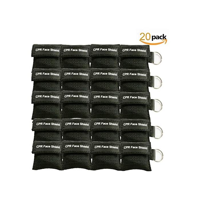 LSIKA-Z 20pcs CPR Face Shield Mask Keychain Ring Emergency Kit CPR Face Shields for First Aid or CPR Training (Black-20)